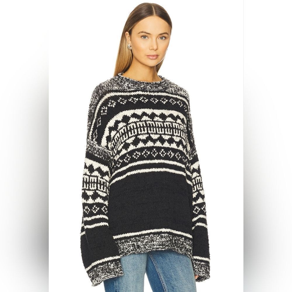 Free People Dani Pattern Sweater in Black Combo - Picture 2 of 10